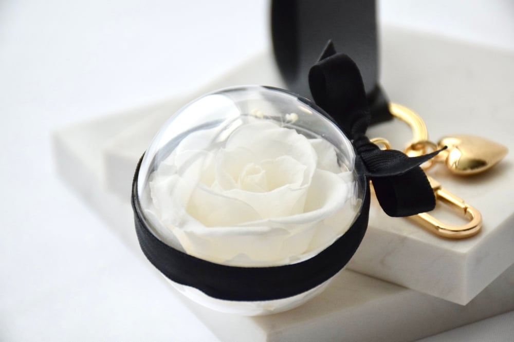 Image of Preserved White Rose Keychain 