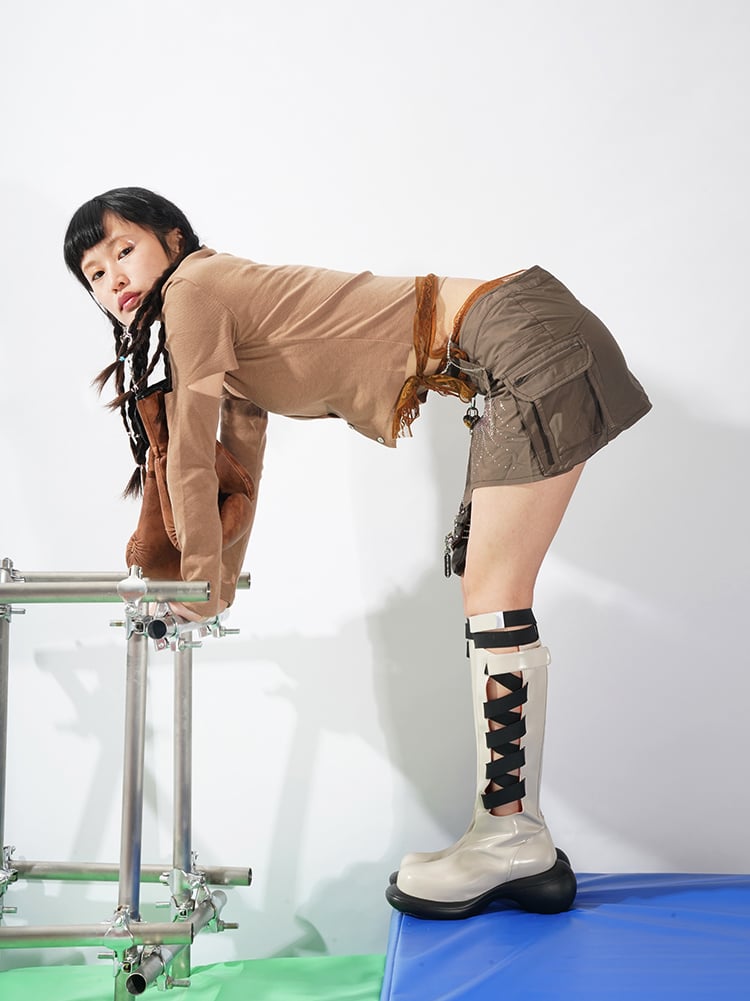 Image of Cream Elastic Tape Boots