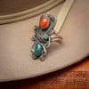 Zuni Sterling Silver Ring by Zuni Silversmith with Red Coral and a turquoise Nugget  Size 8.25
