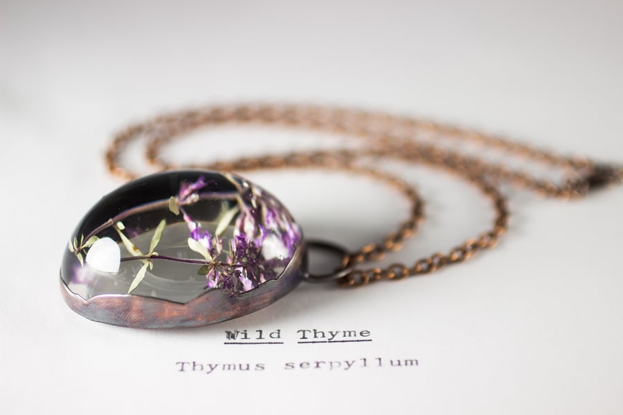 Image of Wild Thyme (Thymus serpyllum) - Copper Plated Necklace #2