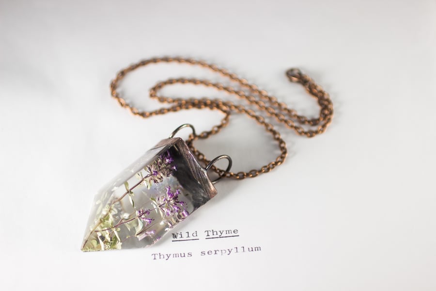Image of Wild Thyme (Thymus serpyllum) - Small Copper Prism Necklace #1