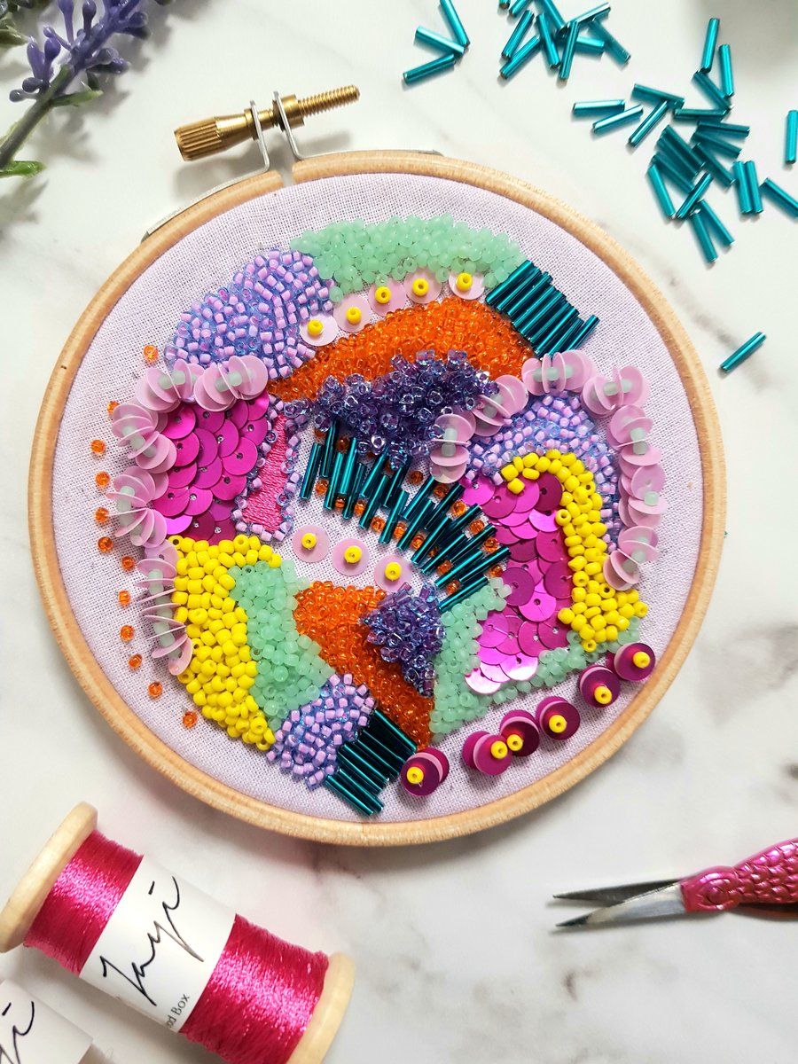 Coral Reef Bead Embroidery Kit. DIY Craft Kit Beaded Ocean. Real