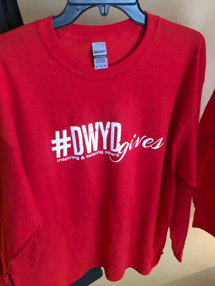 Image of Red #DWYDgives long sleeve tee shirt 