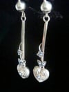 EDWARDIAN VICTORIAN 9CT YELLOW GOLD PUFF HEART SEED PEARL DROP EARRINGS