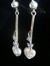 Image 2 of EDWARDIAN VICTORIAN 9CT YELLOW GOLD PUFF HEART SEED PEARL DROP EARRINGS