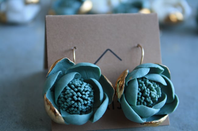 Green porcelain wire hook earrings