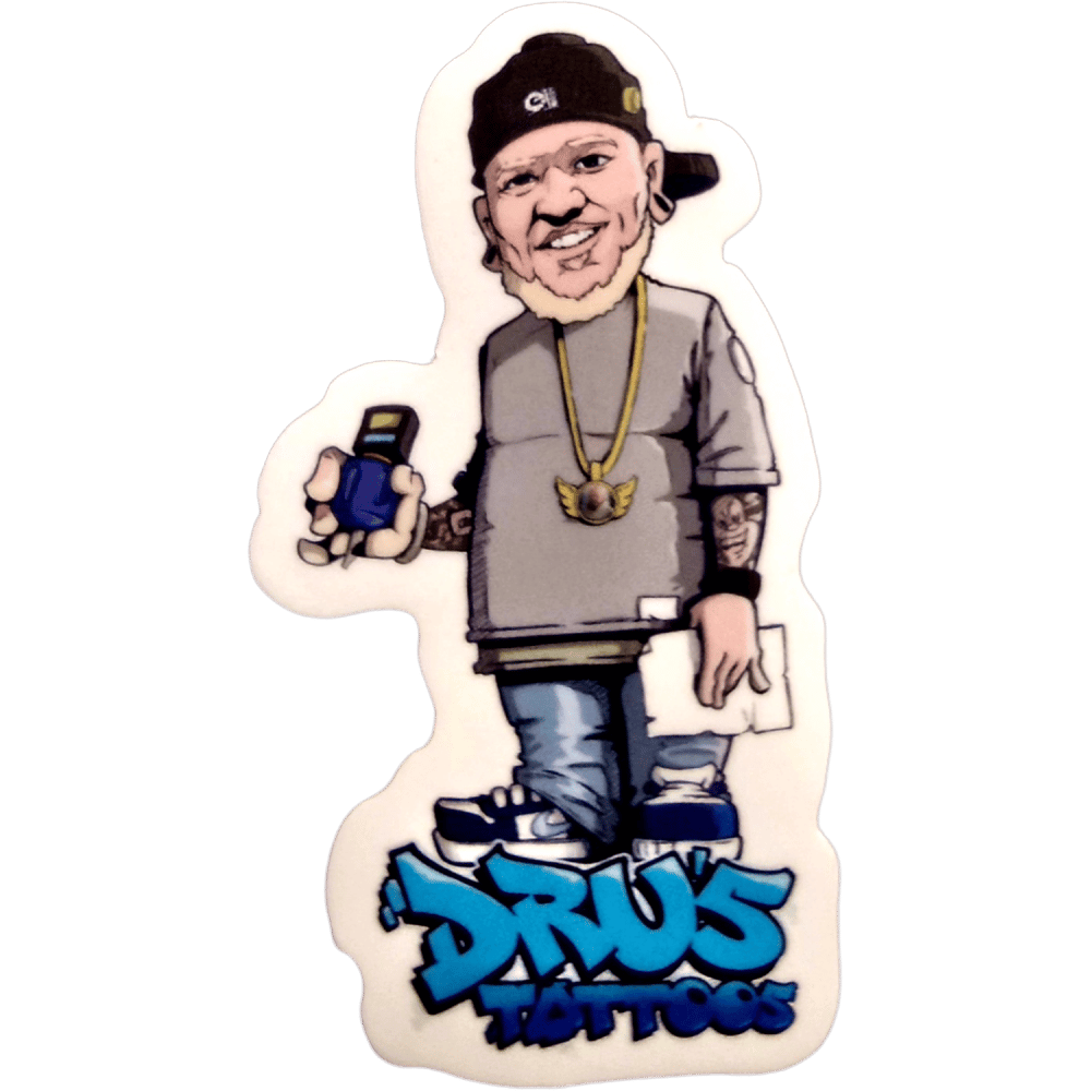 Image of Drus_tattoos 12" with qr code plus shop stickers