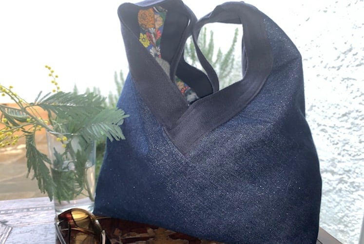 Image of Sac Yvonne & Annette happy flowers and blue denim