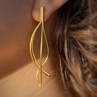 Image 2 of Gold 3D Leaf Earrings
