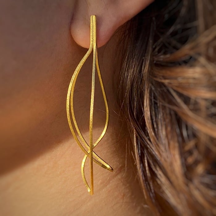 Gold 3D Leaf Earrings Cayou Silver