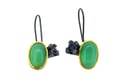 Contemporary Earrings. Chrysoprase and spinel in 18ct and oxidised silver. Chris Boland Jewellery
