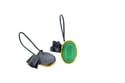 Contemporary Earrings. Chrysoprase and spinel in 18ct and oxidised silver. Chris Boland Jewellery