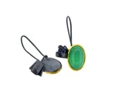 Image 3 of Contemporary Earrings. Chrysoprase and spinel in 18ct and oxidised silver. Chris Boland Jewellery