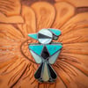 Zuni Thunderbird  Ring with Turquoise, Jet and Mother of Pearl Channel Inlay size 6.5