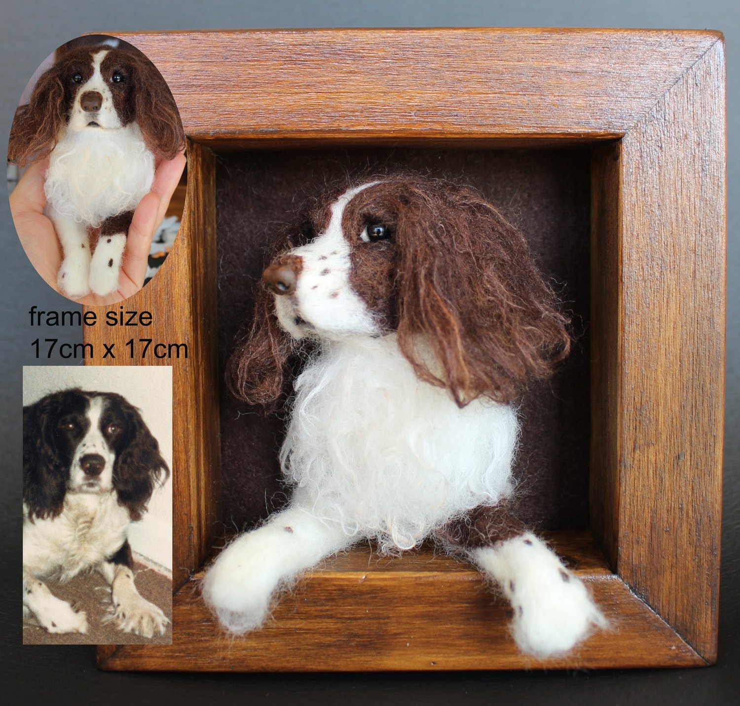 CUSTOM-MADE Felted your dog in wooden frame