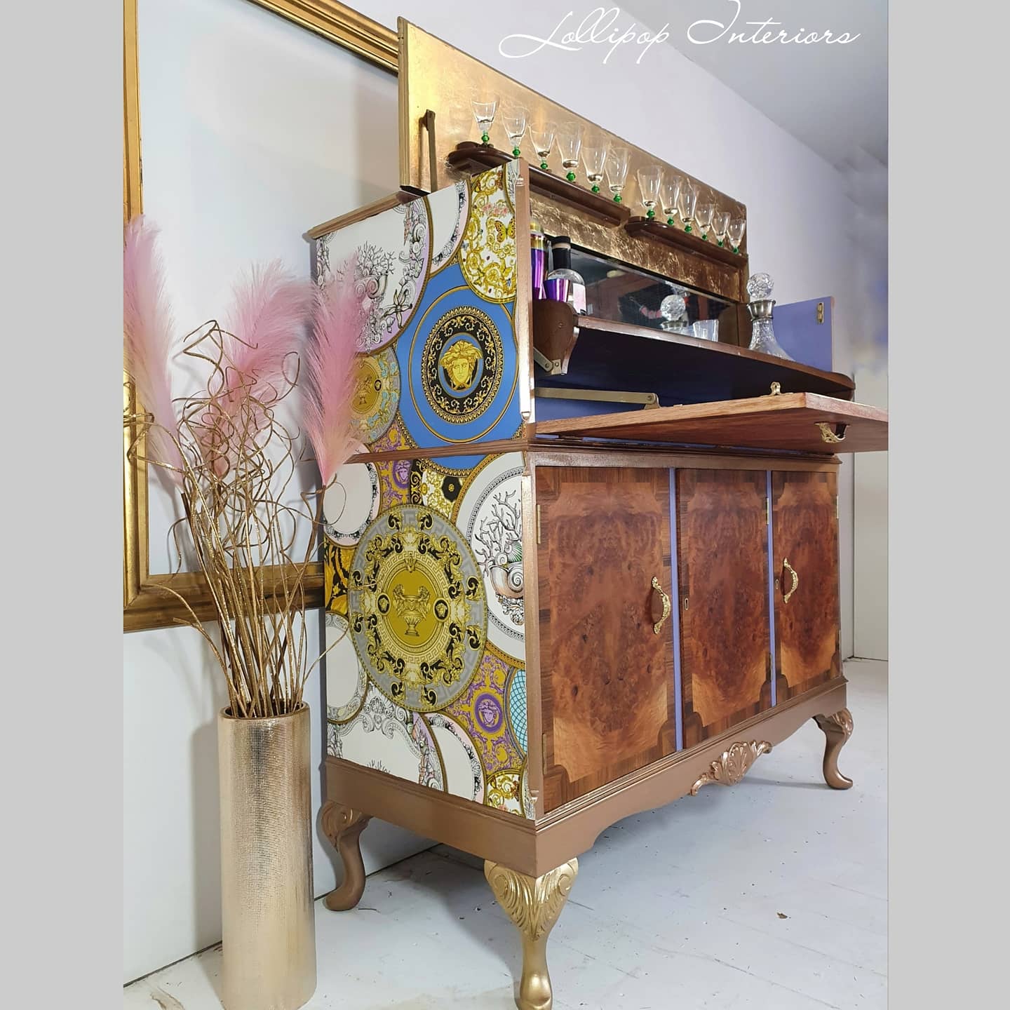 Image of Herkel Art deco gold cocktail cabinet 