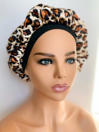 Image 1 of “ Original Smoothie” leopard print-satan hair bonnet