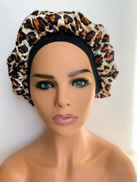 Image 2 of “ Original Smoothie” leopard print-satan hair bonnet