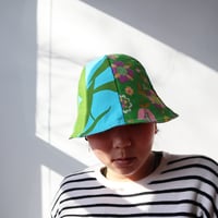 Image 5 of  VHY Hawaiian midcentury green flower tween teen adult vintage fabric six panel bucket hat buckethat
