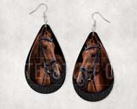 Horse with Black background Teardrop shape earrings 