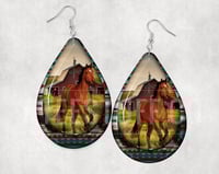 Horse on Farm Teardrop Shaped Earrings 