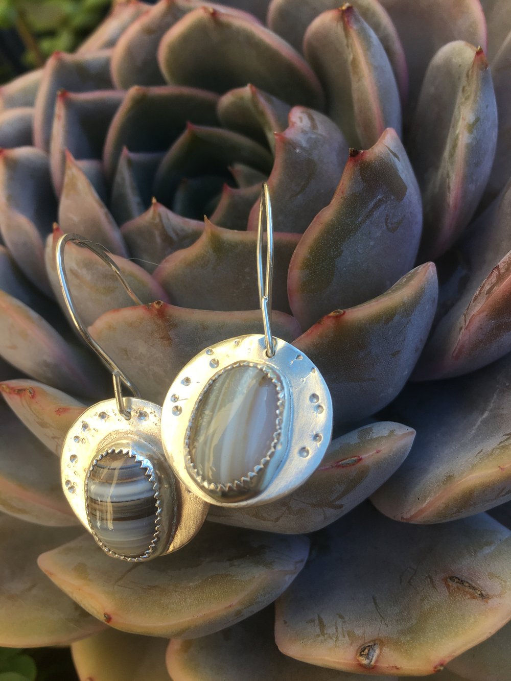 Image of Striped Agate & Silver Drop Earrings