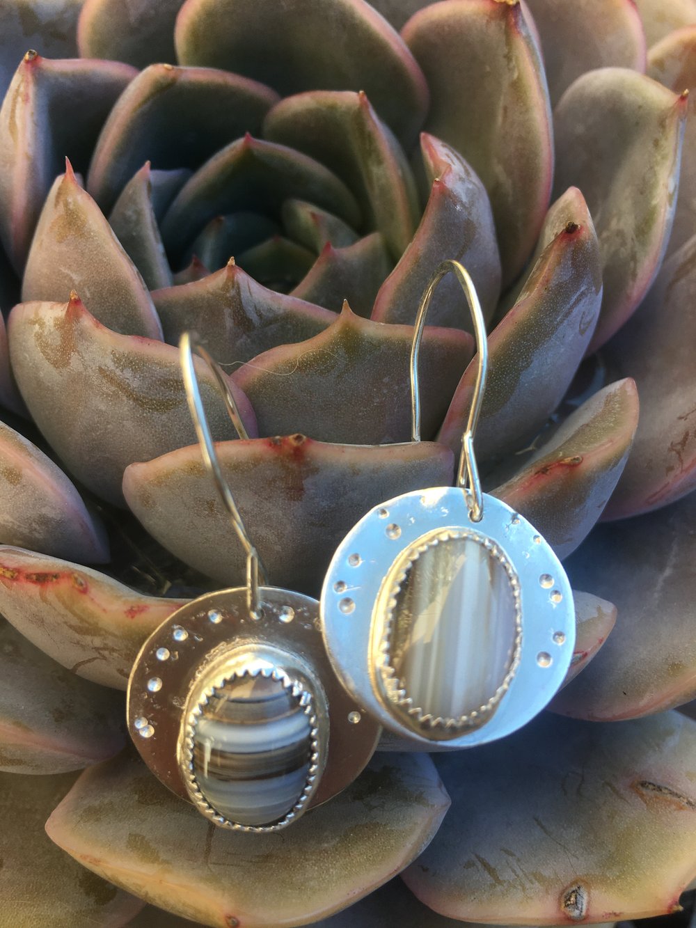 Image of Striped Agate & Silver Drop Earrings