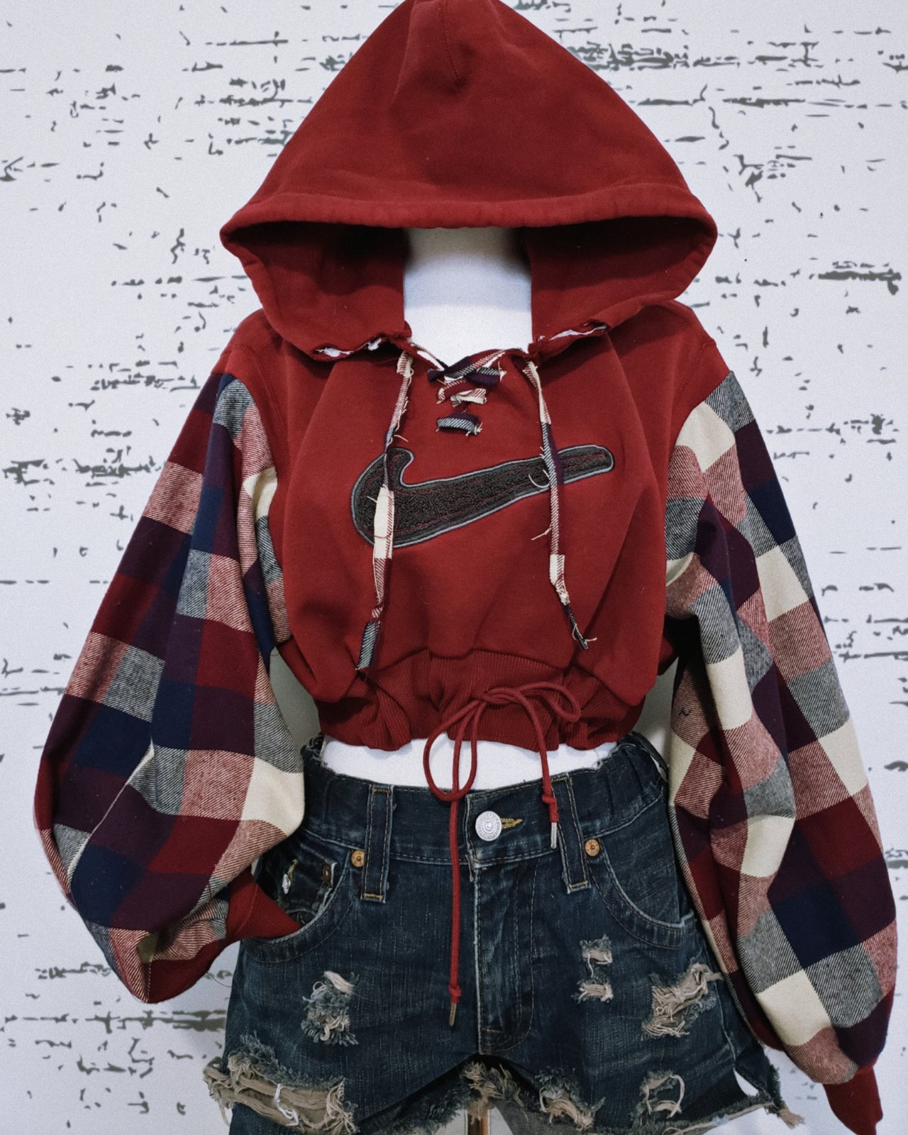 Reworked Plaiditudes Nike Crop Hoodie Curvaceous Vintage