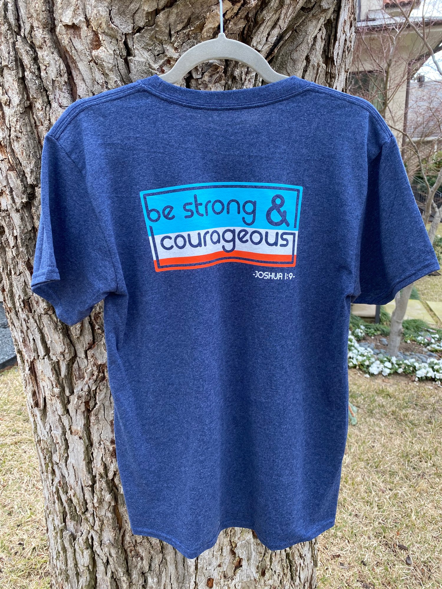 Image of STRONG & COURAGEOUS -Heather Navy Short-Sleeve Tee