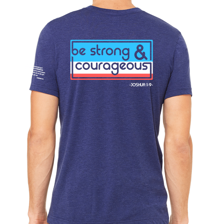 Image of STRONG & COURAGEOUS -Heather Navy Short-Sleeve Tee