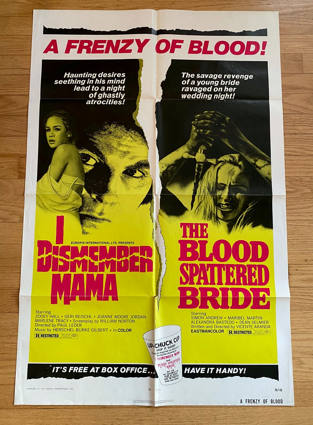 1974 I DISMEMBER MAMA / BLOOD SPATTERED BRIDE Original U.S. One Sheet COMBO MOVIE POSTER