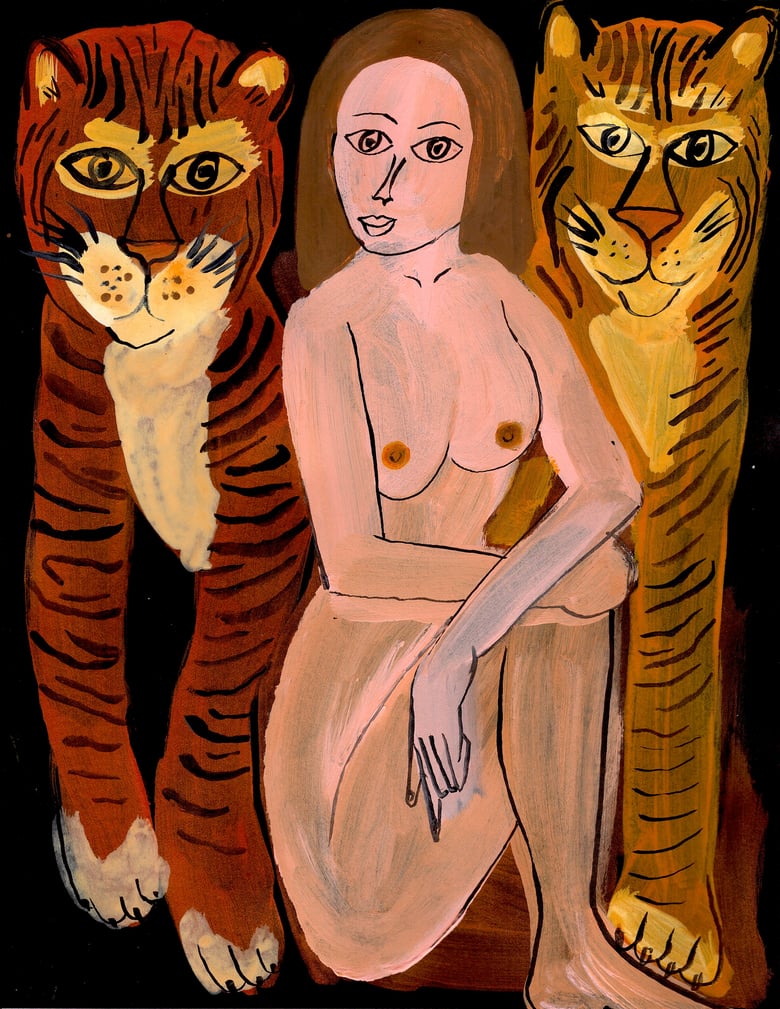Image of Woman With Two Tigers 16x13 inches