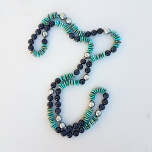 Turquoise, Cat's Eye, & Tahitian Pearl Helix Necklace 