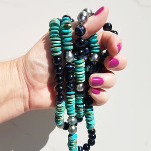 Turquoise, Cat's Eye, & Tahitian Pearl Helix Necklace 
