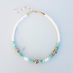 3 Tahitian Pearl & Larimar Puka Shell Necklace