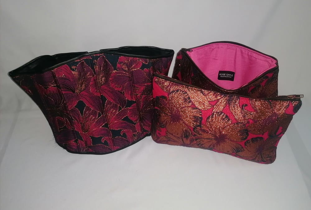 RED & GOLD UNDERBUST CORSET & BAG SET
