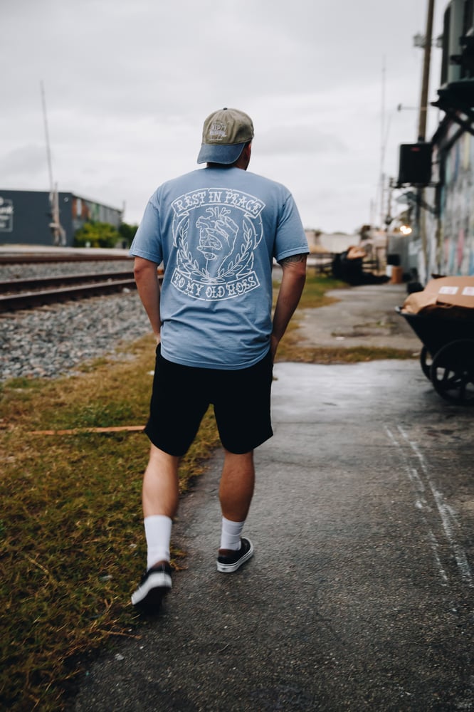 Image of WASHED DENIM CREST T-SHIRT