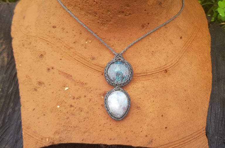 Rainbow Moonstone & Chrysocolla necklace Image 2