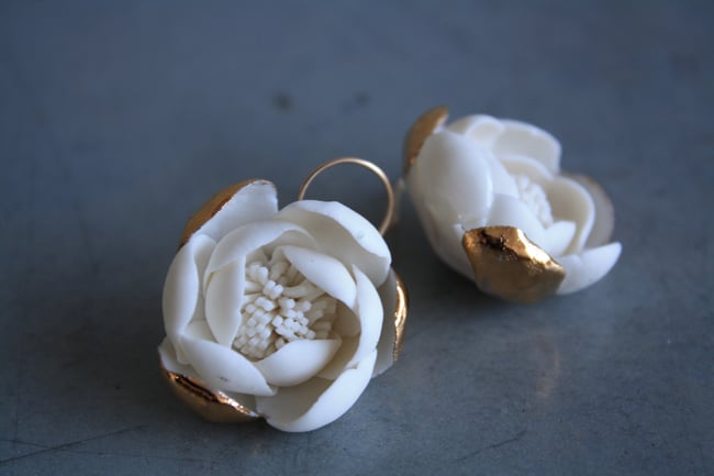 White porcelain wire hook earrings