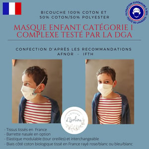 Image of Masque Tissu Enfant  "grand public filtration supérieure à 90%" de Catégorie 1 FRANCAIS
