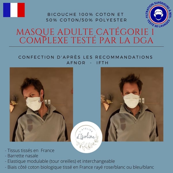 Image of Masques Adultes Filtration supérieure à 90% catégorie 1 FRANCAIS