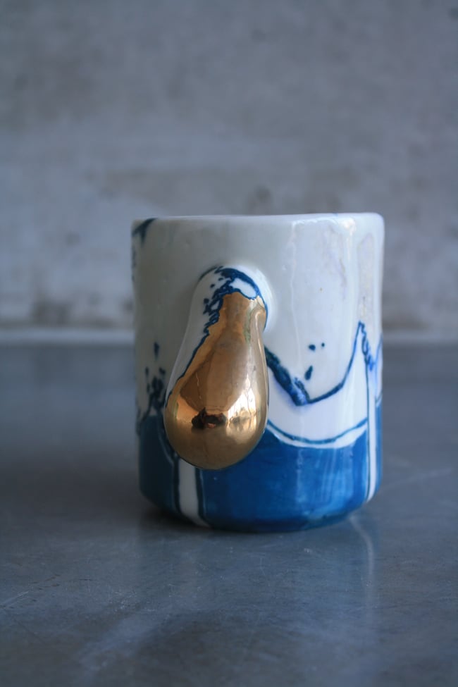 Hand painted porcelain mug with two handles