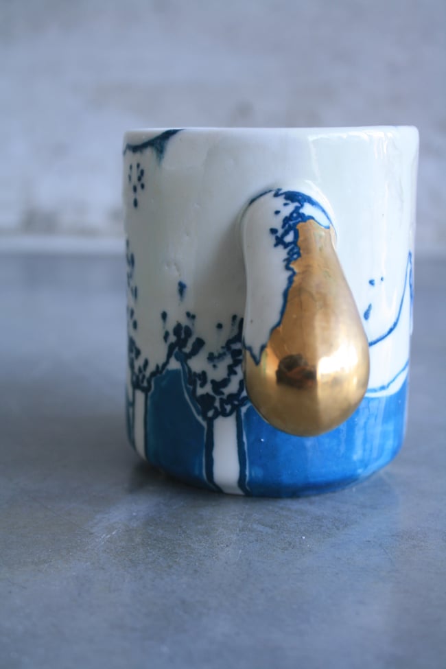Hand painted porcelain mug with two handles