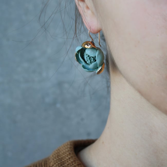 Green porcelain wire hook earrings