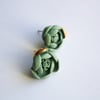 Green flower shape porcelain stud earrings