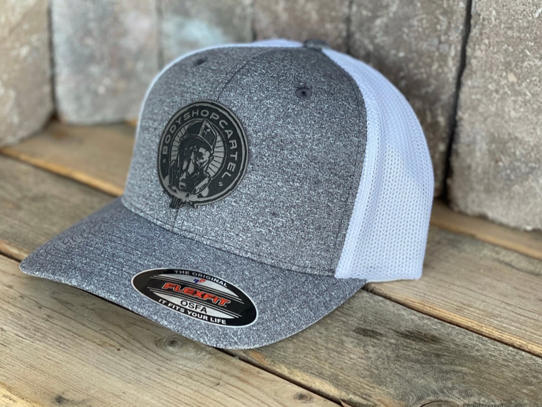 Flex Fit Trucker Hat Gray Logo | Bodyshopcartel