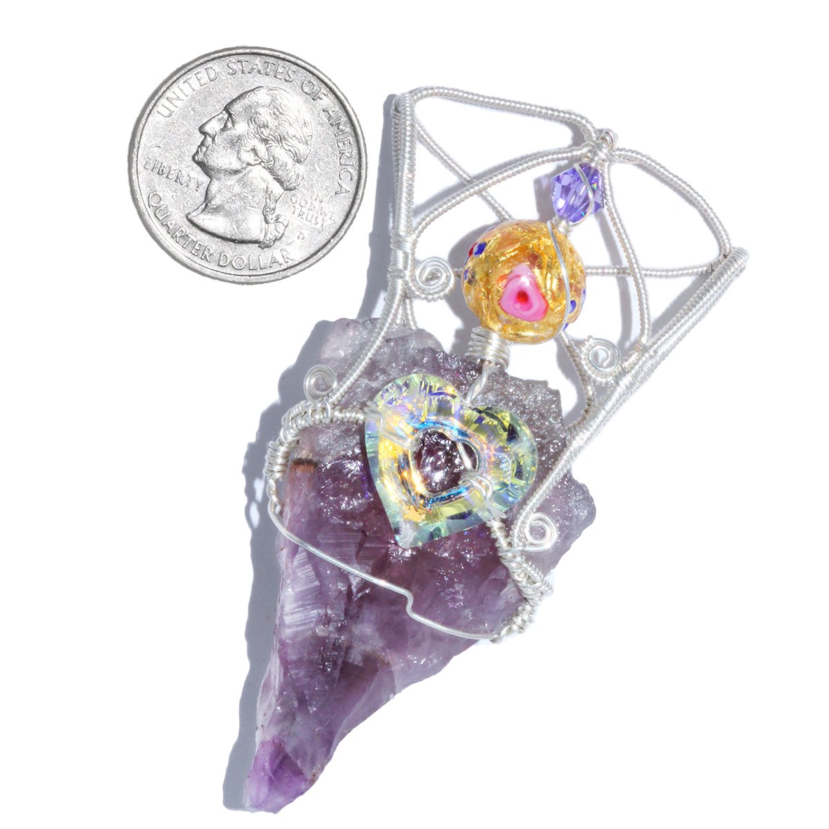 Auralite 23 Crystal Heart Pendant with Venetian Glass Bead