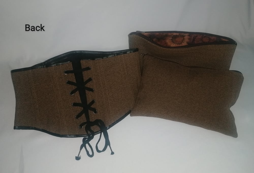 BROWN HERRINGBONE UNDERBUST CORSET & CLUTCH BAG
