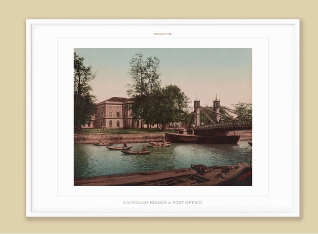 Singapore - Cavenagh Bridge with Stamp Office | 1890 | Singapore History | Vintage Print