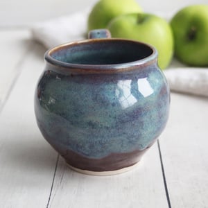 Image of Handmade Mug in Blue and Mauve Glazes, 14 ounce Pottery Coffee Cup, Made in USA